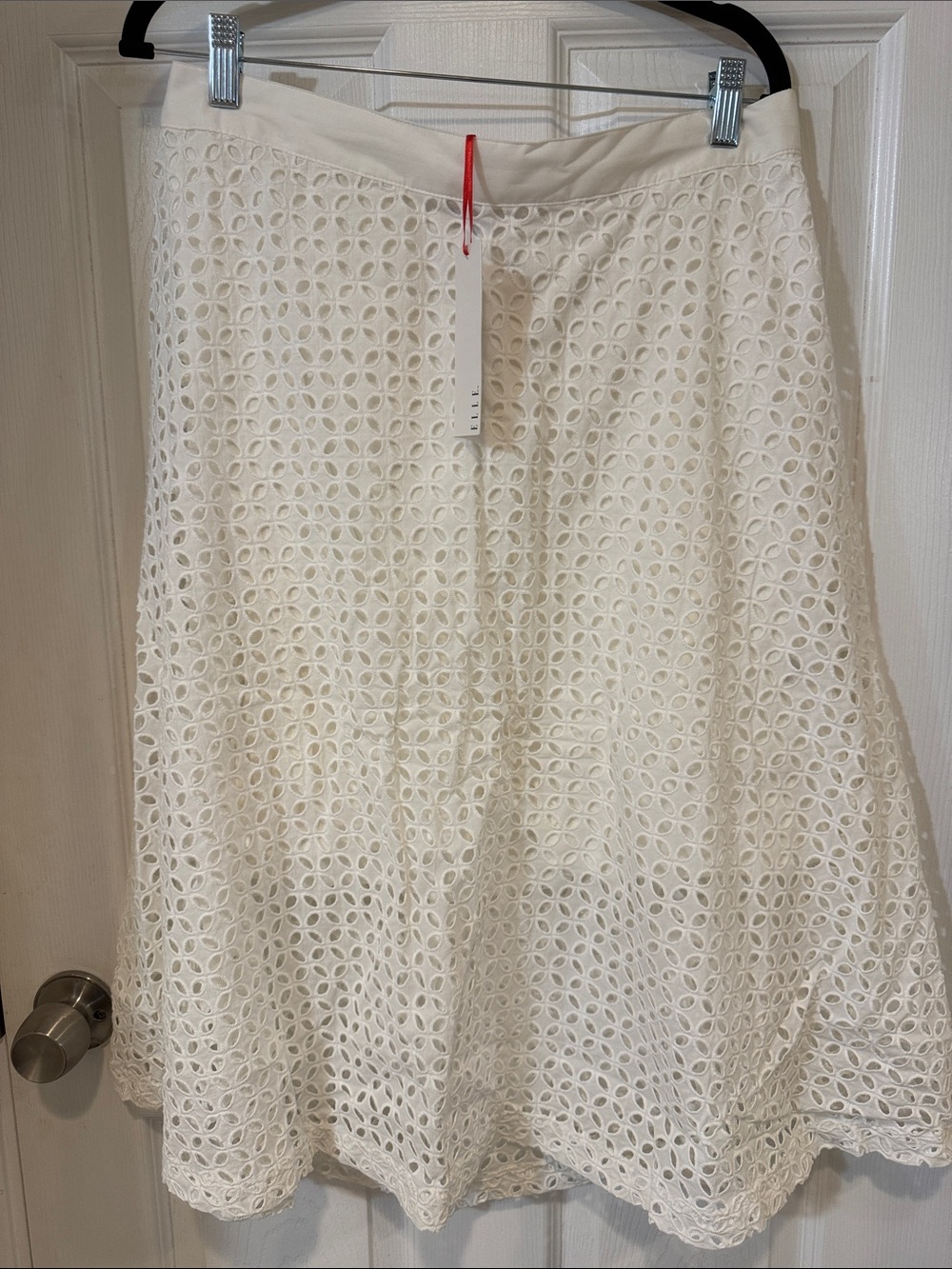 Elle Women's White Eyelet A-Line Skirt L